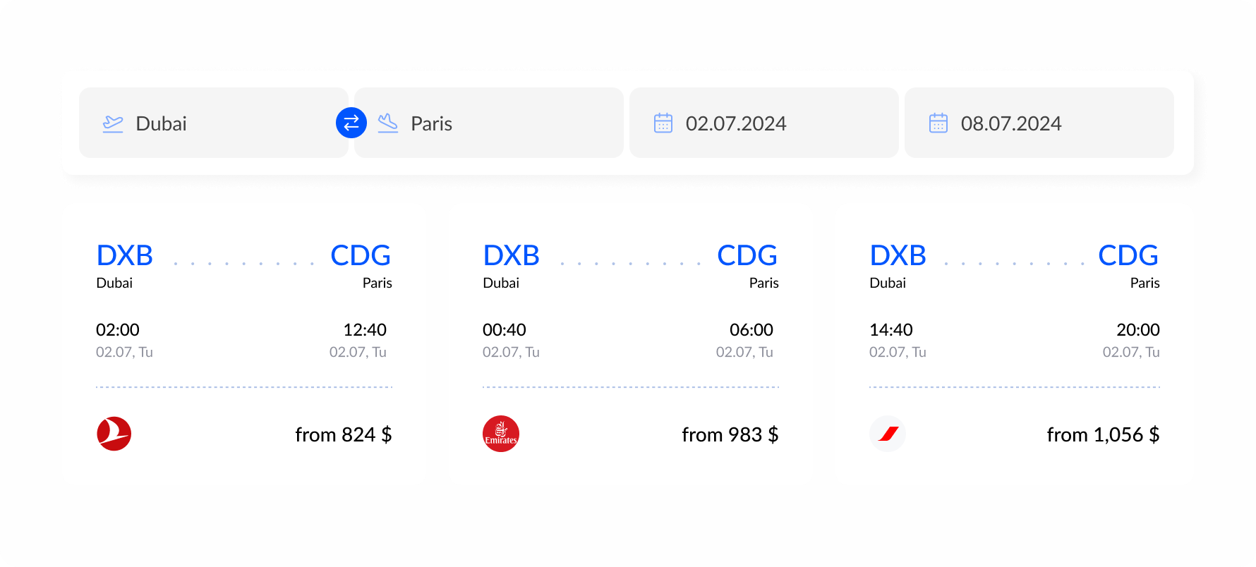 Forget about endless searches and emails
Book flights in just a few clicks with a simple, intuitive interface